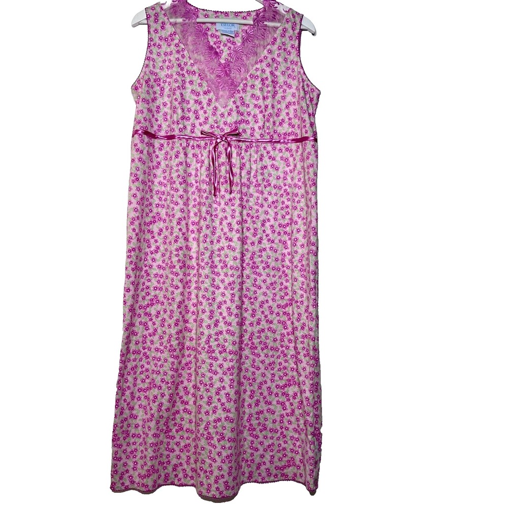 Ashley Taylor Babydoll Nightgown M Vtg Cotton Sleeveless Pink Floral 90s Cottage